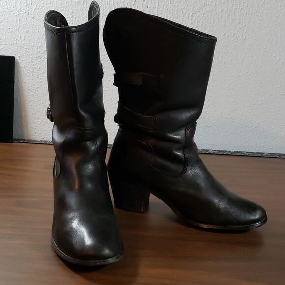 Harley-Davidson‎ Leather Buckle Open Back Heeled Boots 8½ - Picture 1 of 10